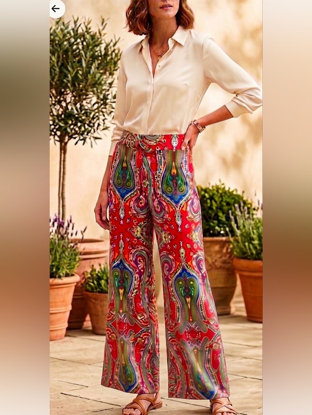 Lauren Ralph Lauren Red Multicolor Paisley Print Wide leg Pants Women's Small